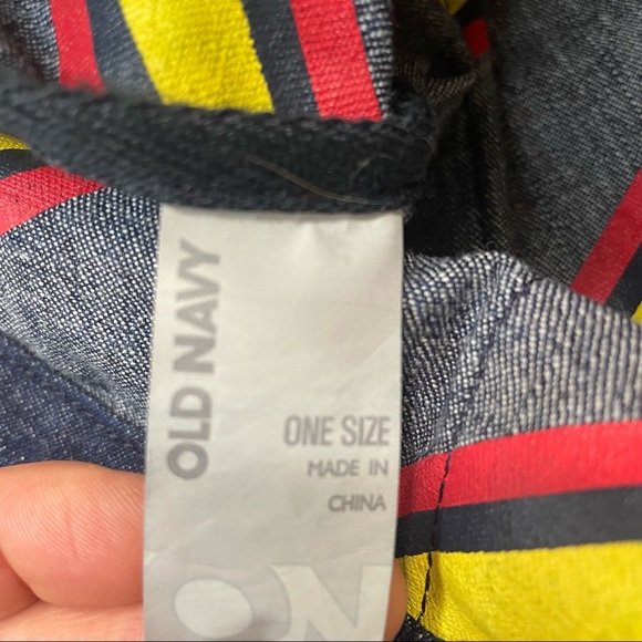 Old Navy Retro Denim Tote 70s 80s Throwback Grosgrain Ribbon Trim & Handles - Picture 10 of 15